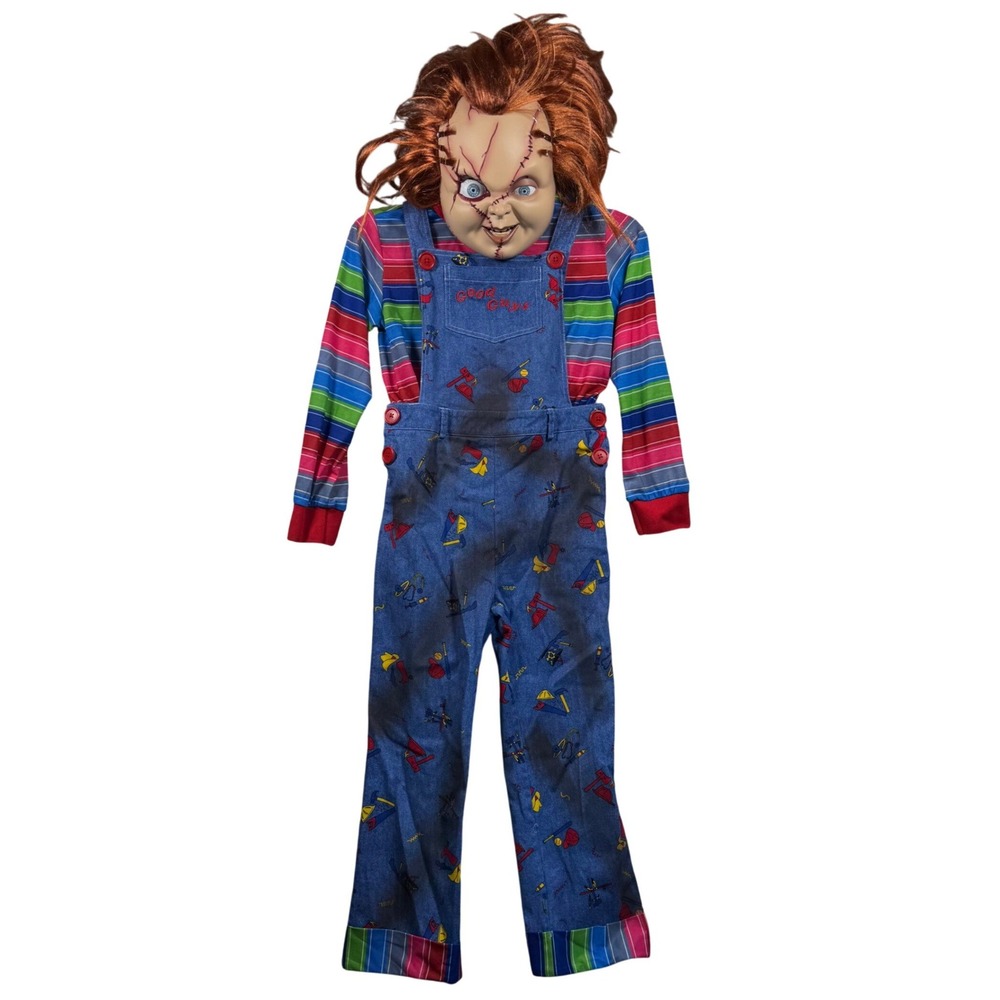 Spirit Halloween Chucky Costume Blue Striped Child's Play Horror Movie Kids S/M